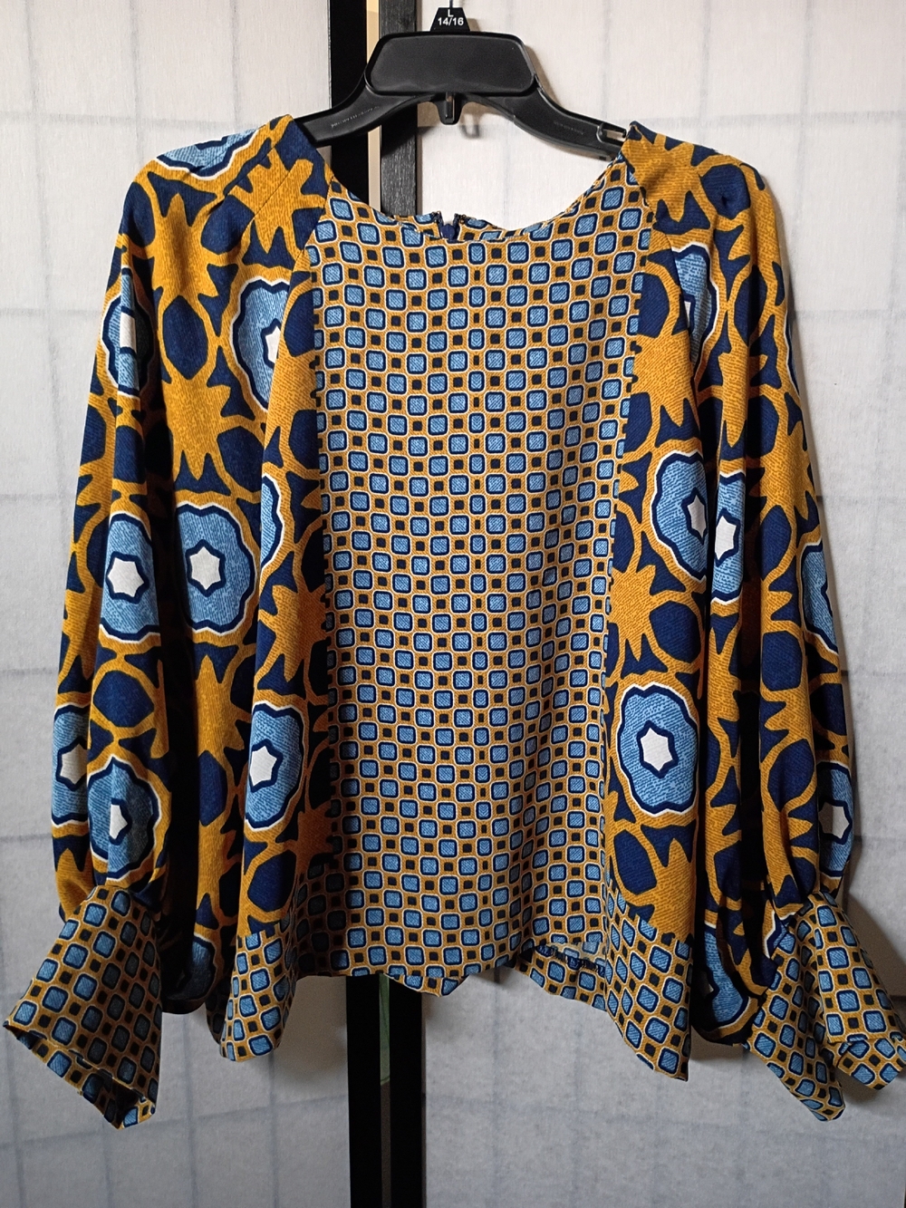 Chico's Mustard Yellow & Navy Geometric Floral-Print Blouse